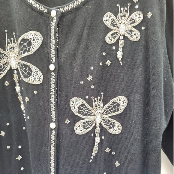 HP Bob Mackie Vintage Knit Bead Dragonfly Button Down‎ Cardigan Sweater Jacket - Picture 7 of 11